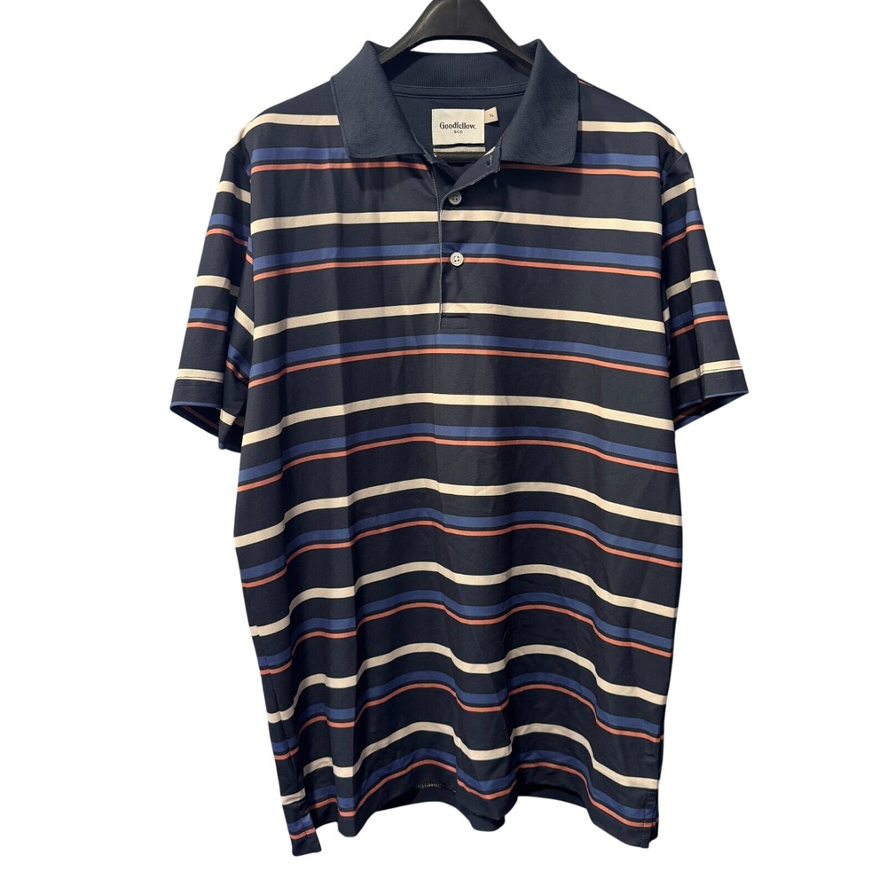 Goodfellow &‎ Co Mens XL Navy Blue Striped Short Sleeve Standard Fit Polo Shirt